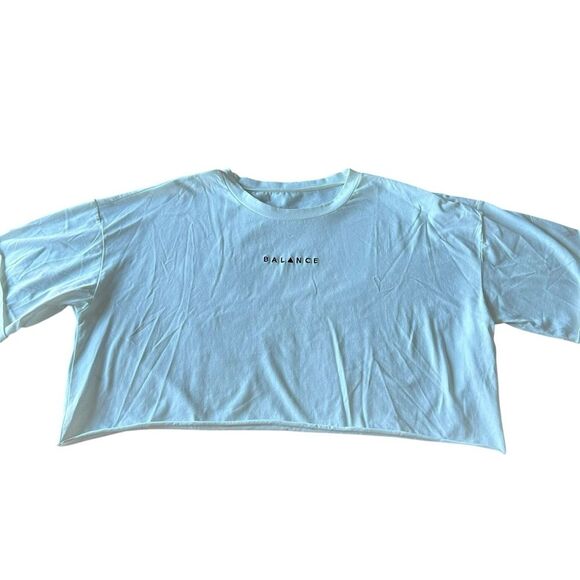 Vitality Balance Athletica Size M Oversized Crop Tee Shirt White Black Logo Gym - Picture 1 of 8